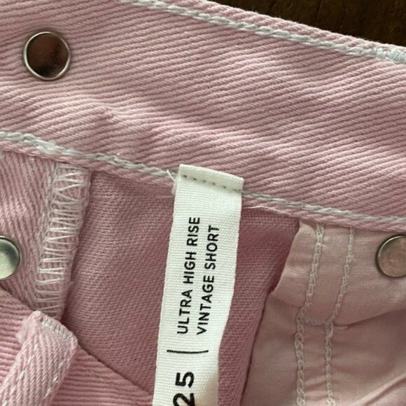 Pacsun Pink Tie Dye Denim Ultra High Rise Vintage Short Waisted Festival Shorts - Picture 3 of 8